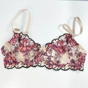 Sheer Mesh Floral Embroidered‎ Bra S Pink Roses Lace Soft Girl Quietly Gothic